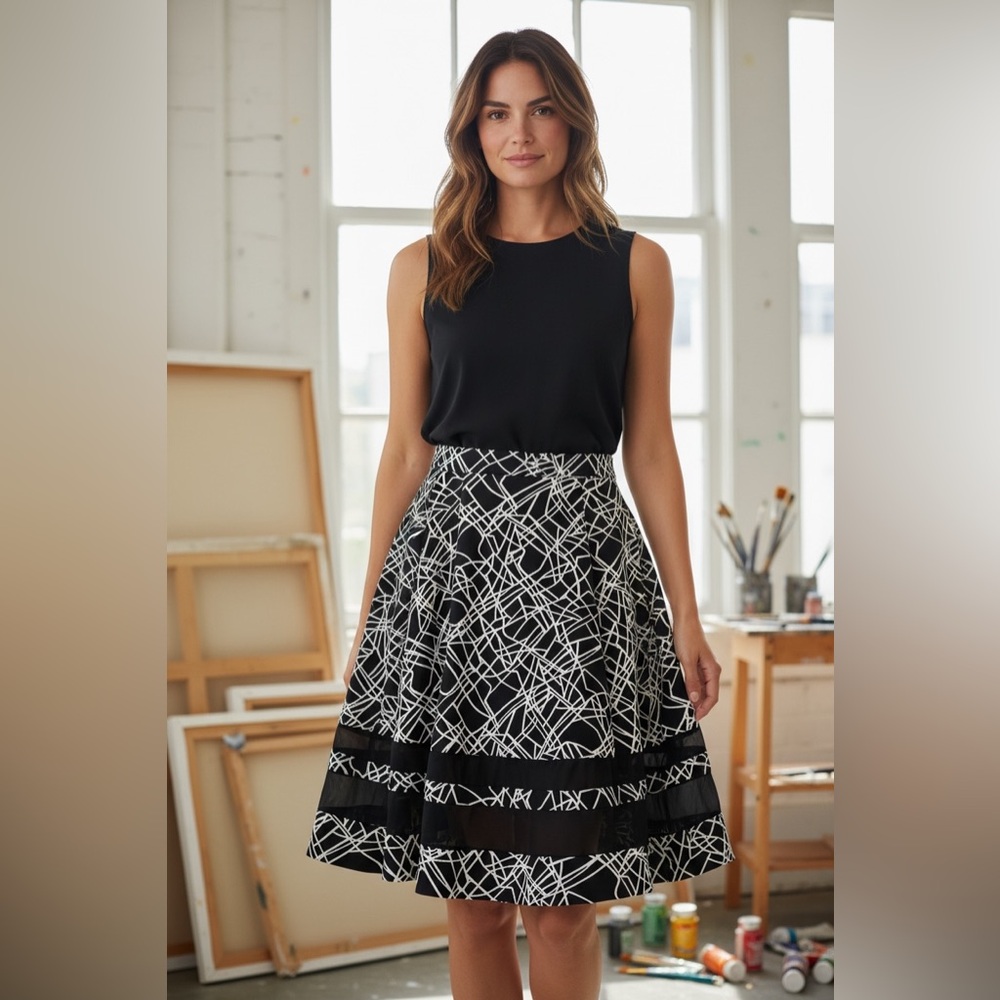 Amanda & Chelsea Black and White A-Line Skirt